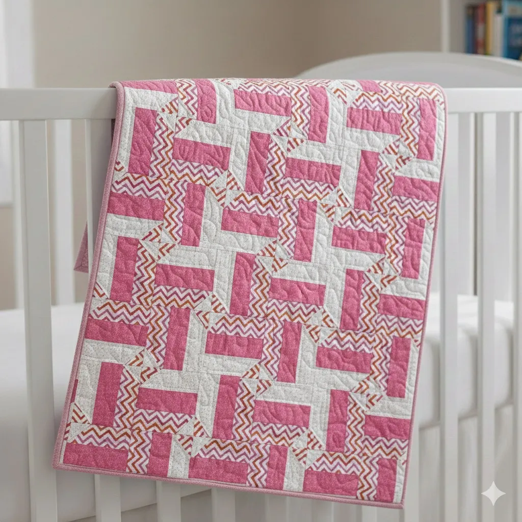 Pink a Link Baby Quilt on crib