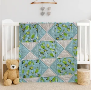 Bugs Life Baby Quilt on white crib with bbear