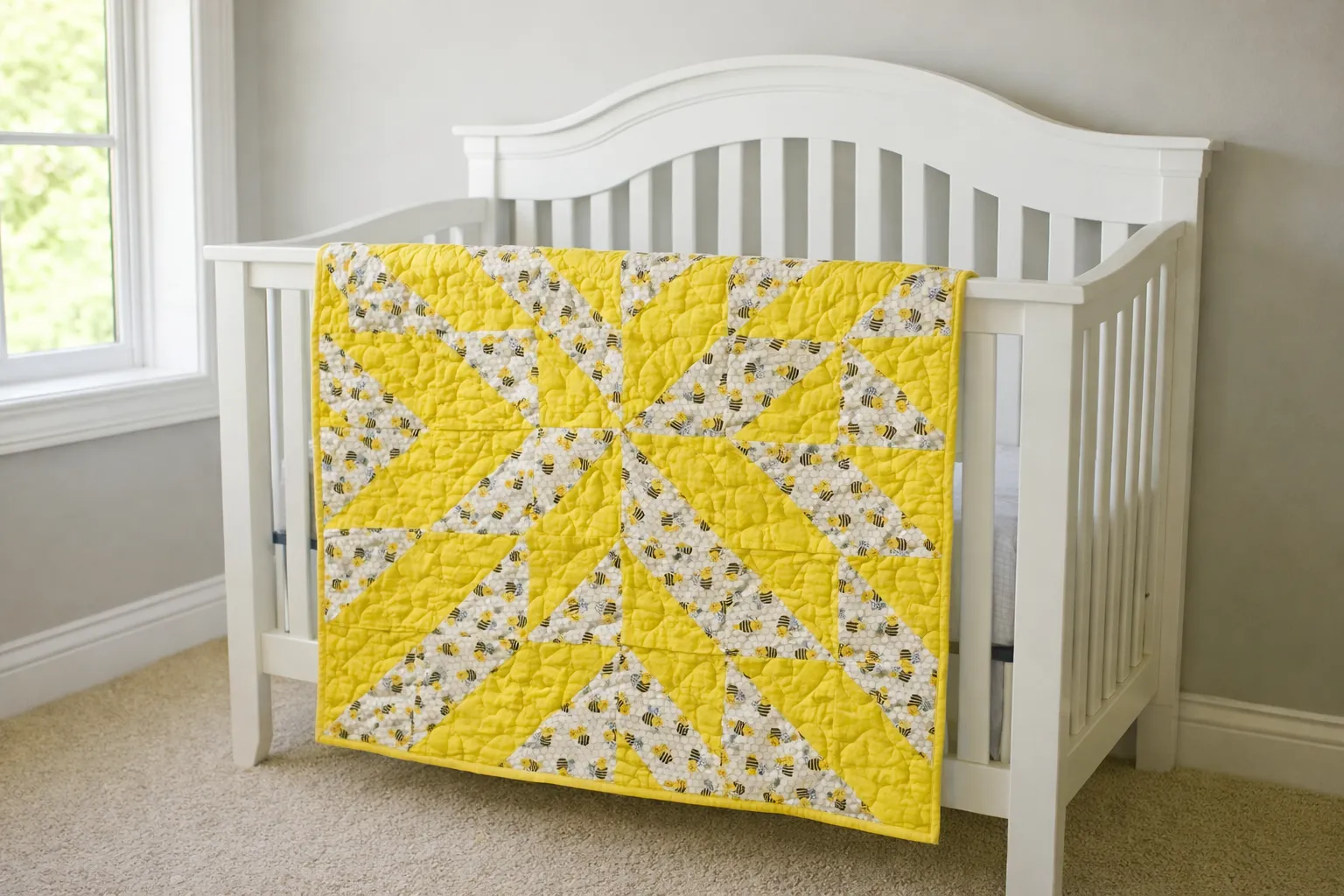 Bee Kind Baby Quilt with crib