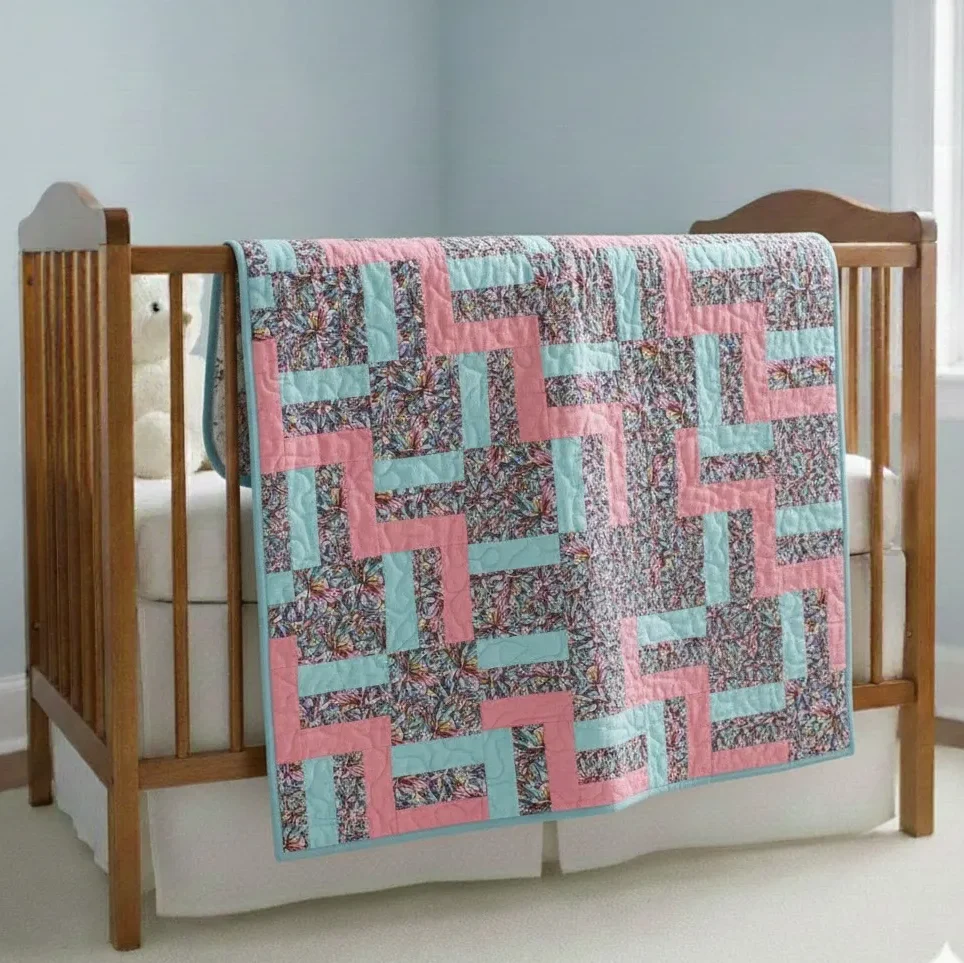Color Blocks Baby Quilt on brown crib