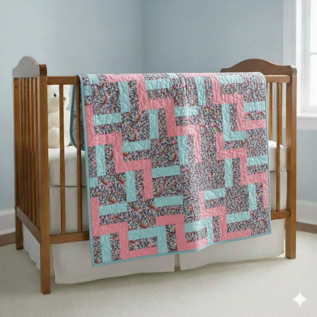 Color Blocks Baby Quilt on brown crib