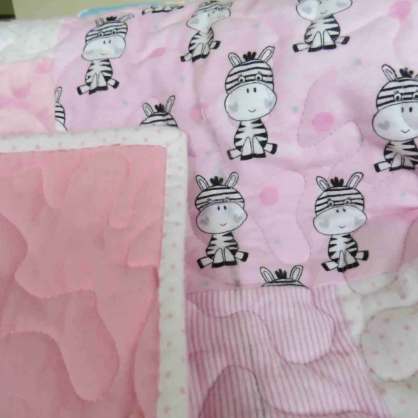 zebras in pink and gray baby quilt backing