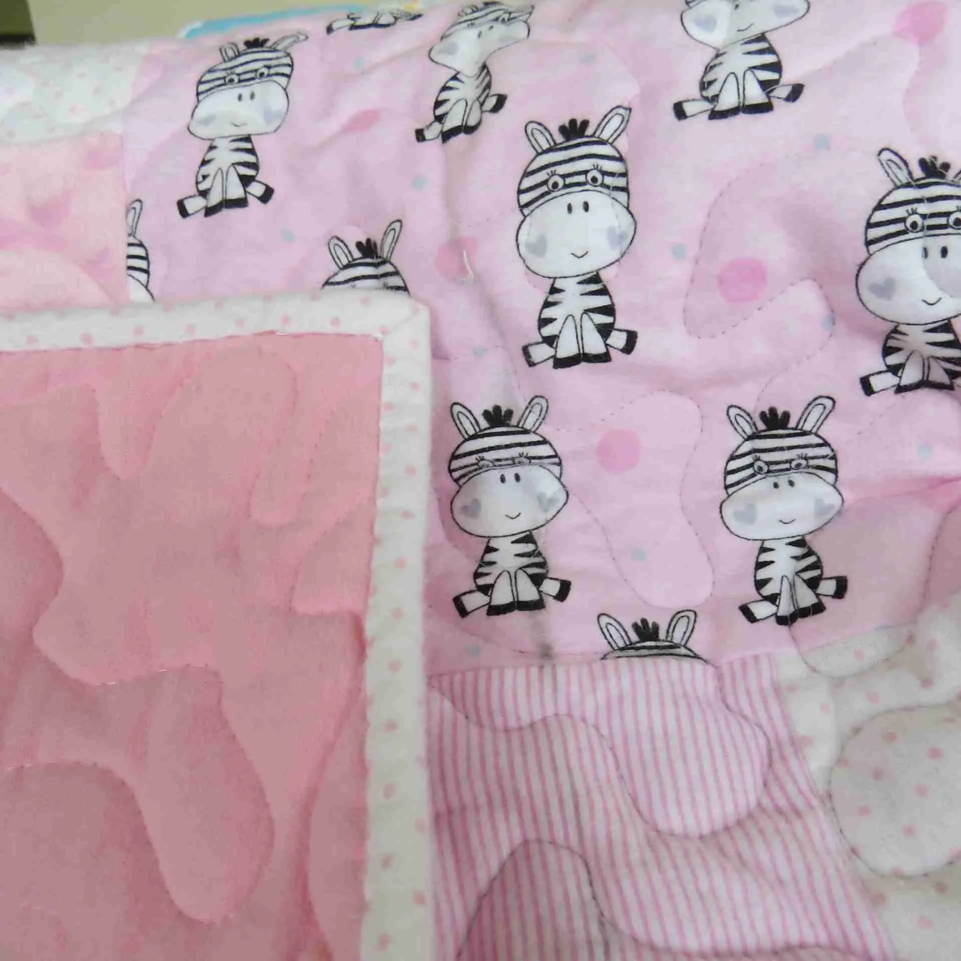 Zebras in Pink and Gray Babu Quilt 1