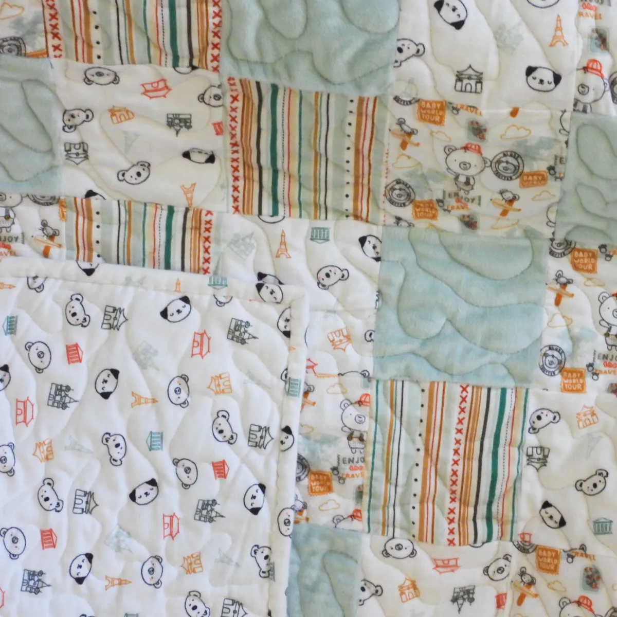 Animal Travelers Baby Quilt detail of backing