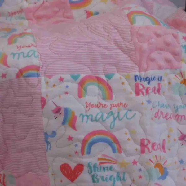 Unicorns and Rainbows baby quilt detail 8