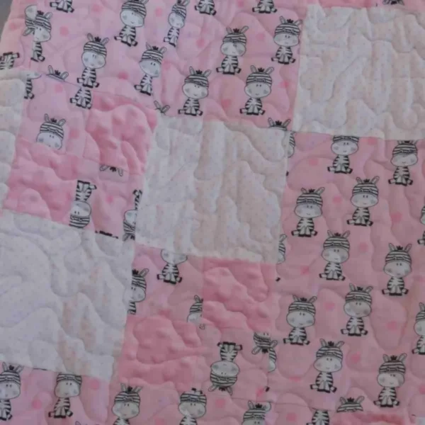 Zebras in Pink and Gray Quilt detail 2