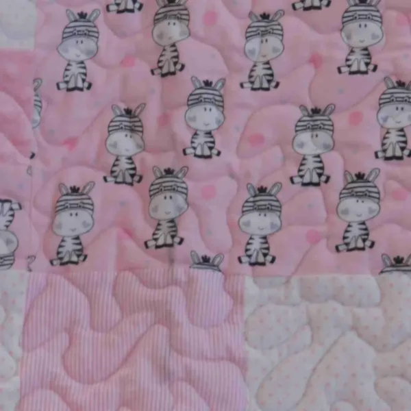Zebras in Pink and Gray Quilt detail 1