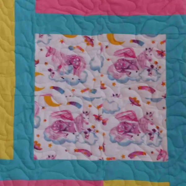 Unicorns and Clouds Baby Quilt Detail 1