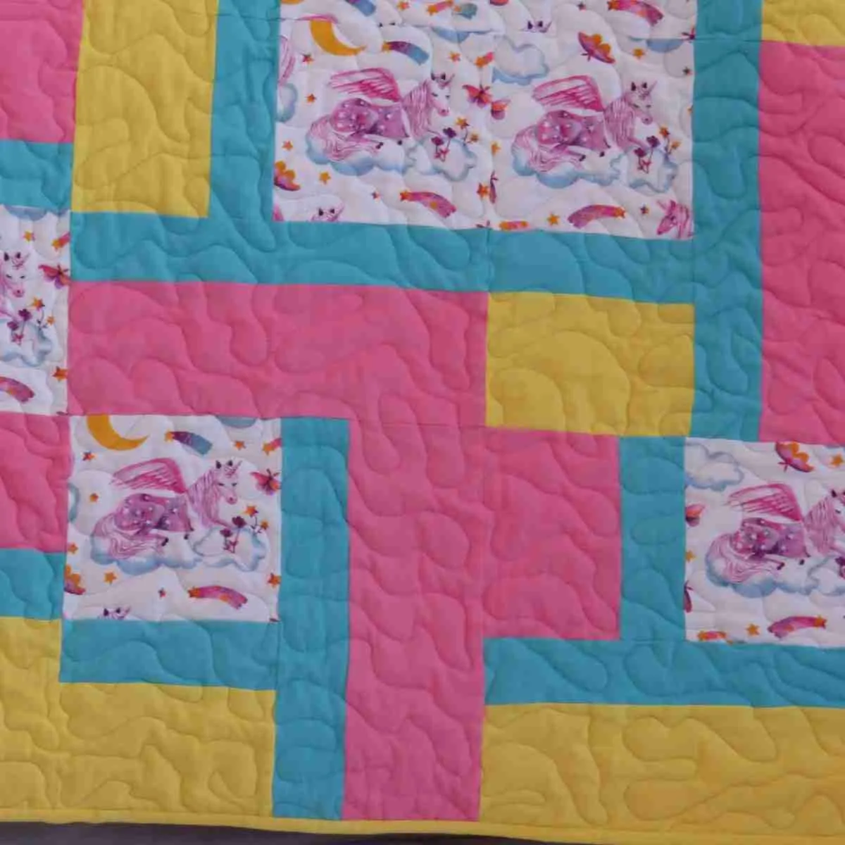 Unicorns and Clouds Fantasy Baby Quilt Detail 3