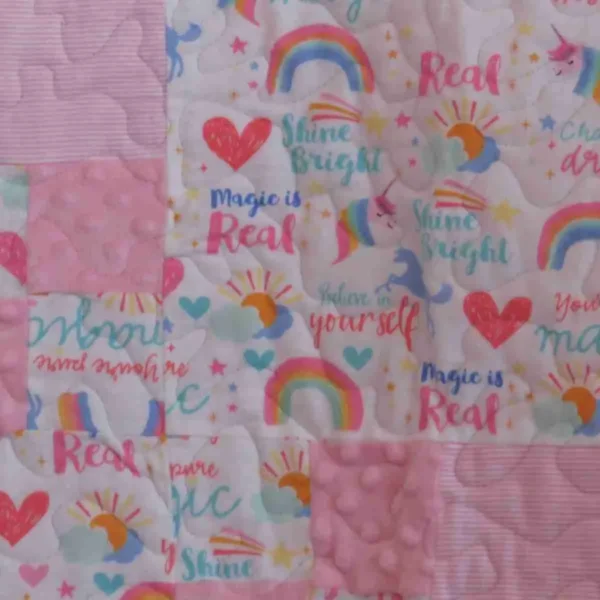 Unicorns and Rainbows baby quilt detail 7