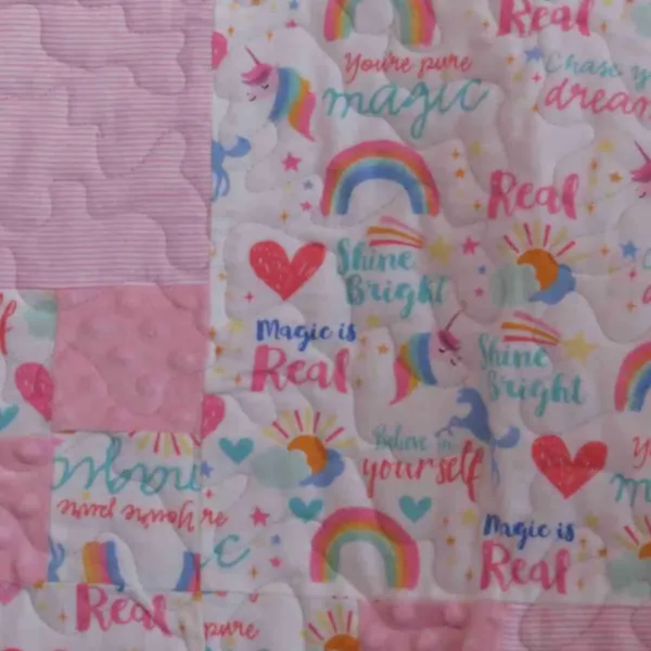 Unicorns and Rainbows baby quilt detail 3