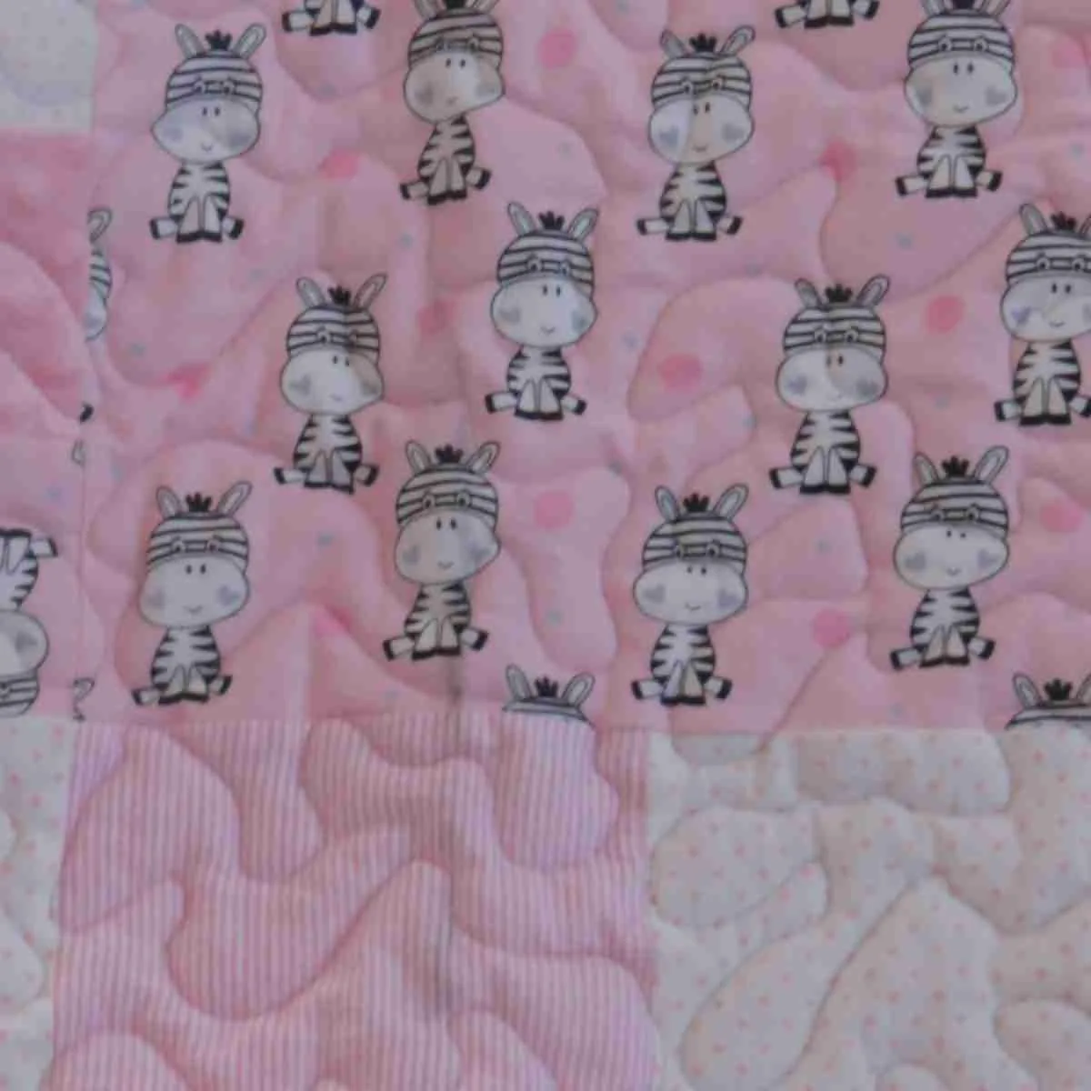 Zebras in Pink and Gray Quilt detail 3a