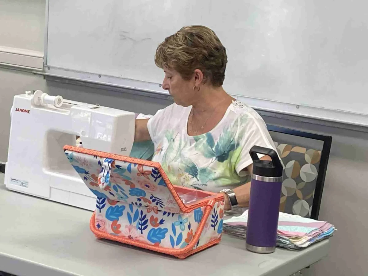 sharon at sewing machine