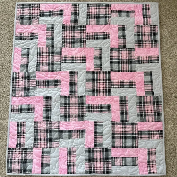 pink plaid baby quilt full view
