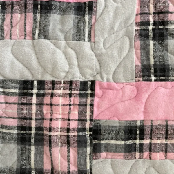 pink plaid baby quilt detail 2