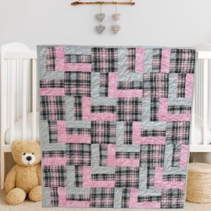 pink plaid baby quilt product image