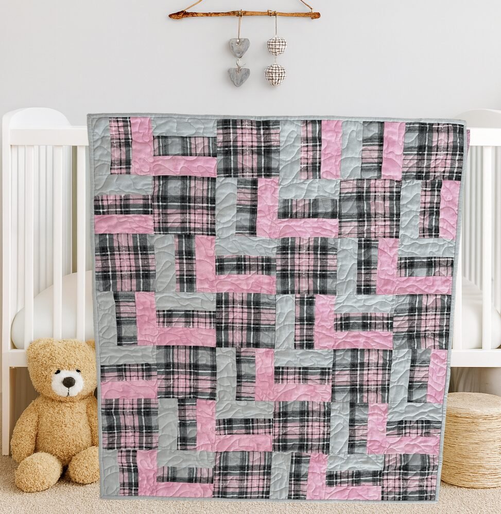 pink plaid baby quilt product image