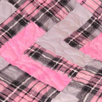 pink plaid baby quilt close up