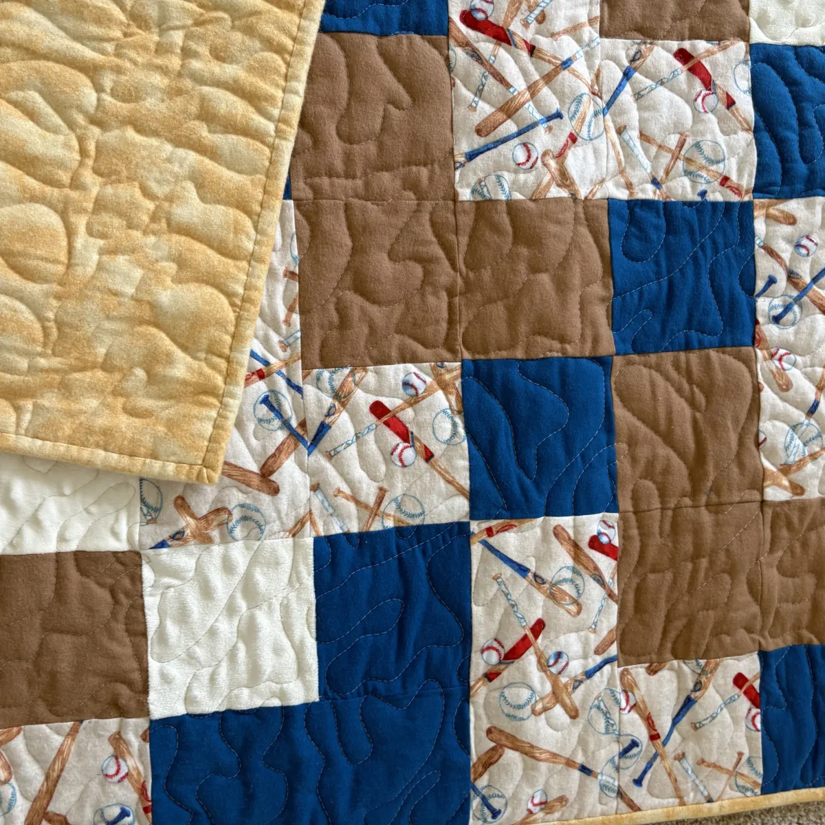 Baseball Games Baby Quilt detail 1