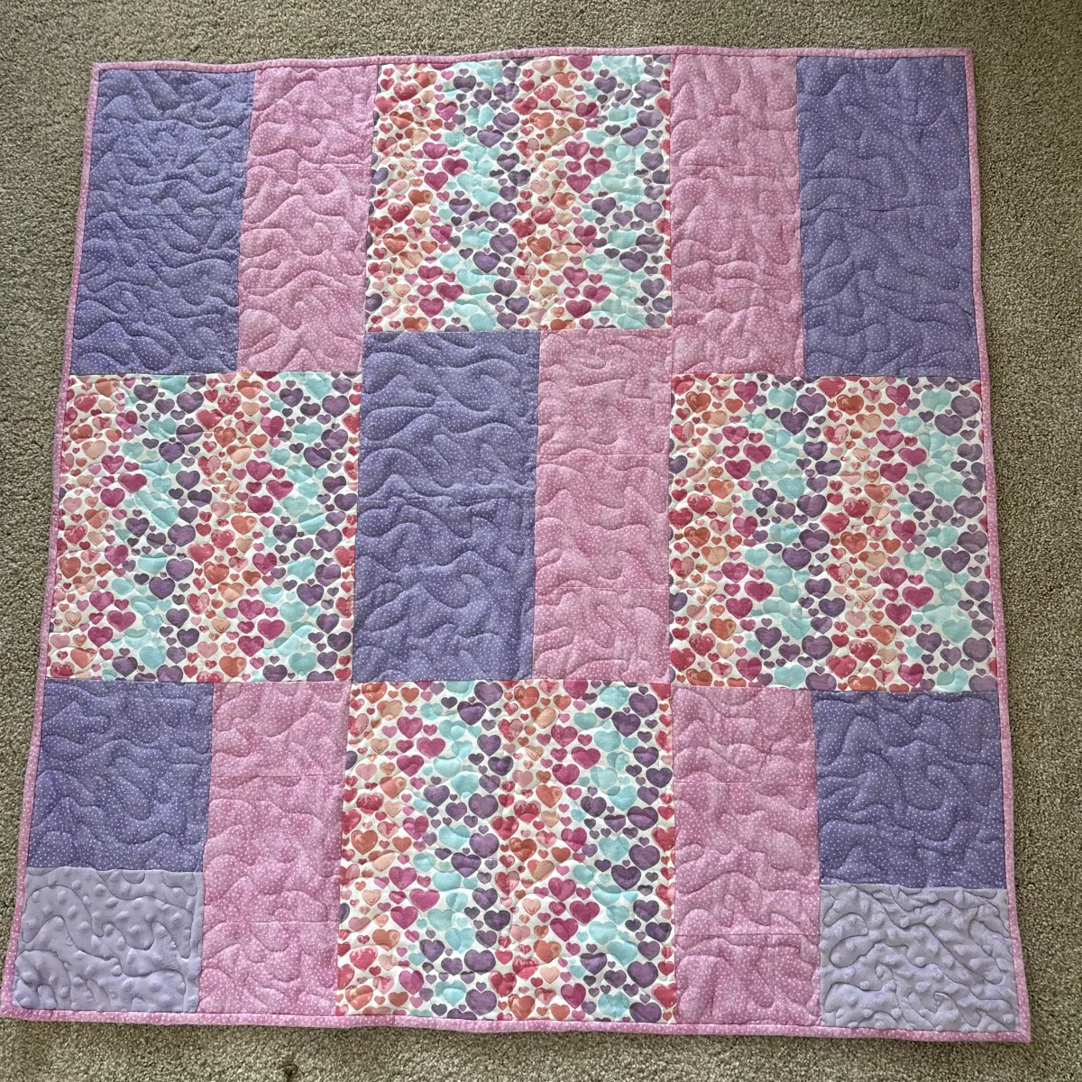Hearts and Dots Baby Quilt full view