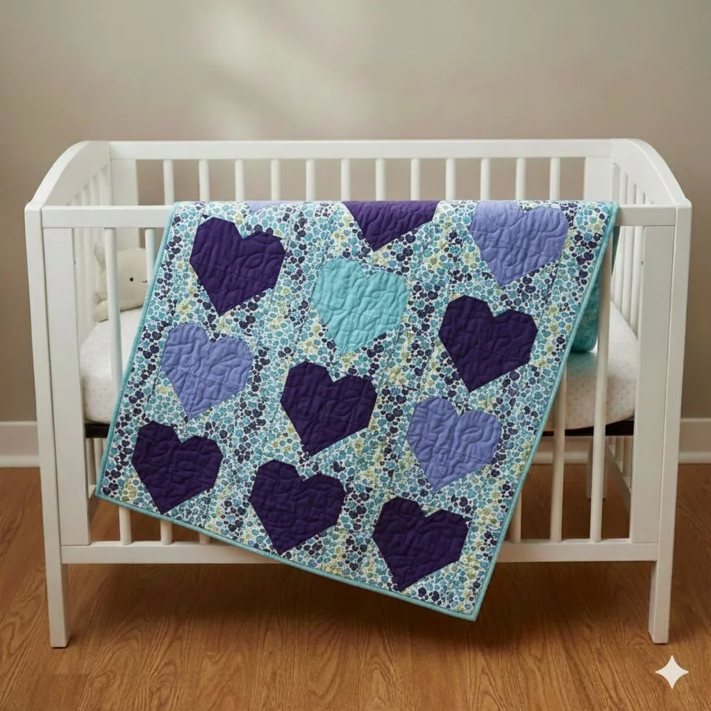 Sweet Hearts Baby Quilt on white crib