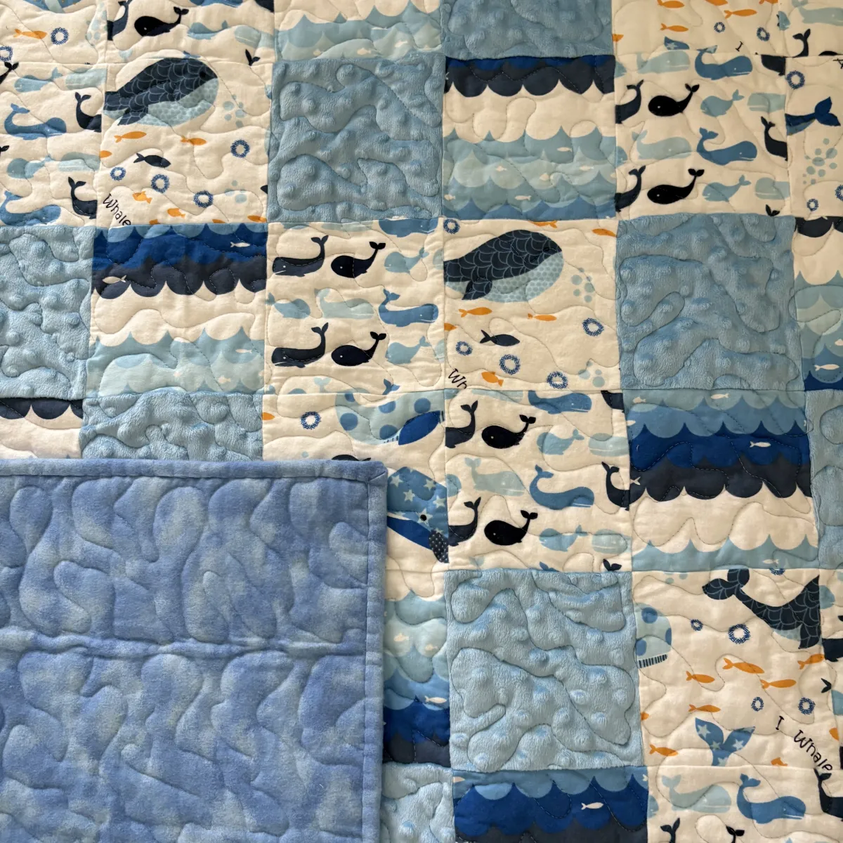 Whale Songs Baby Quilt detail with backing