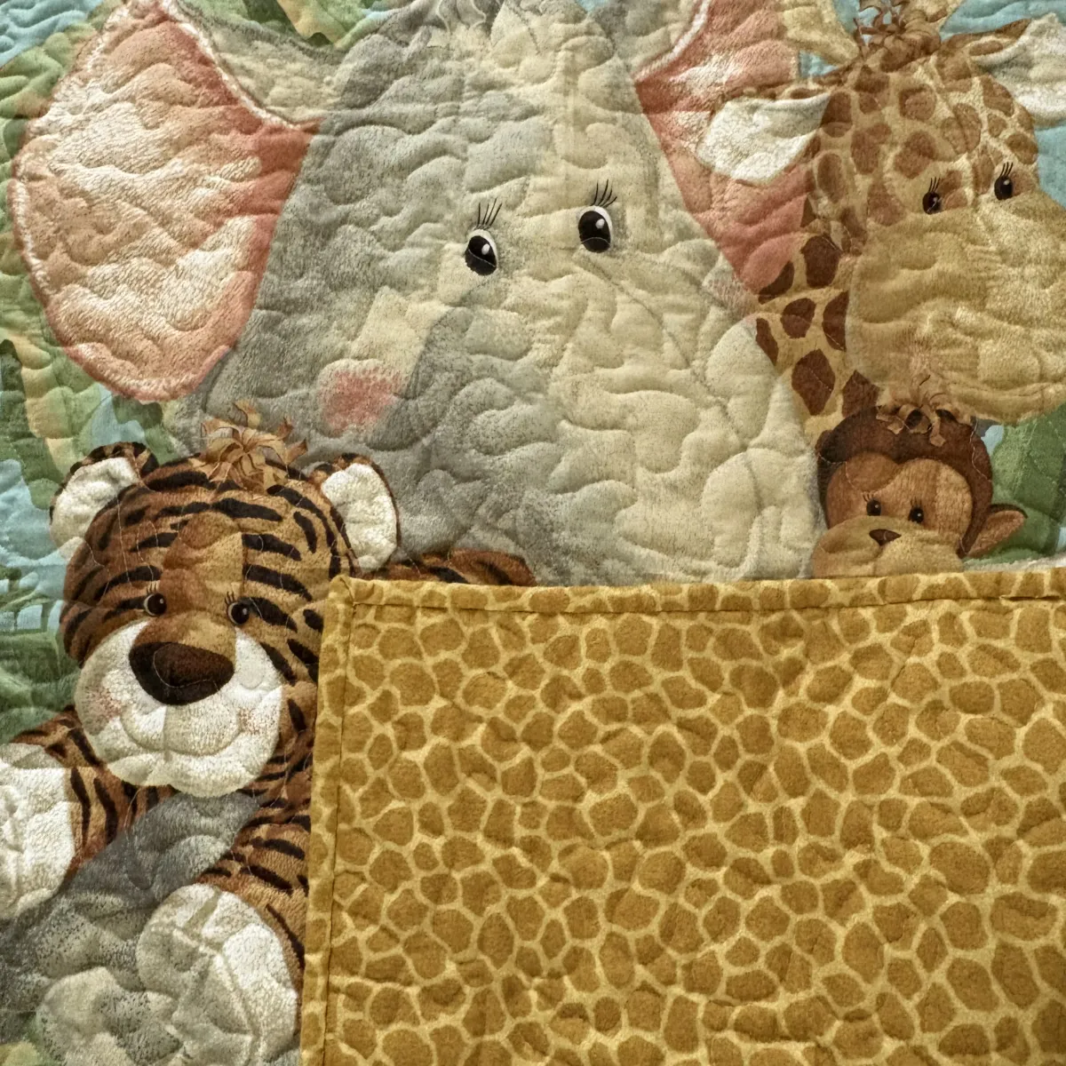 ungle Friends Baby Quilt elephant and backing detail