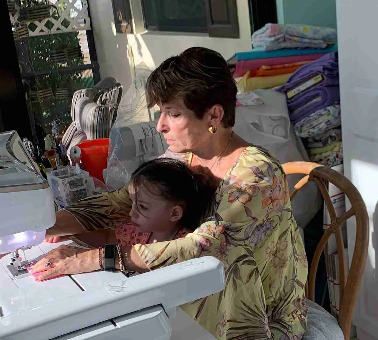 Kinsley and Grandma Sewing