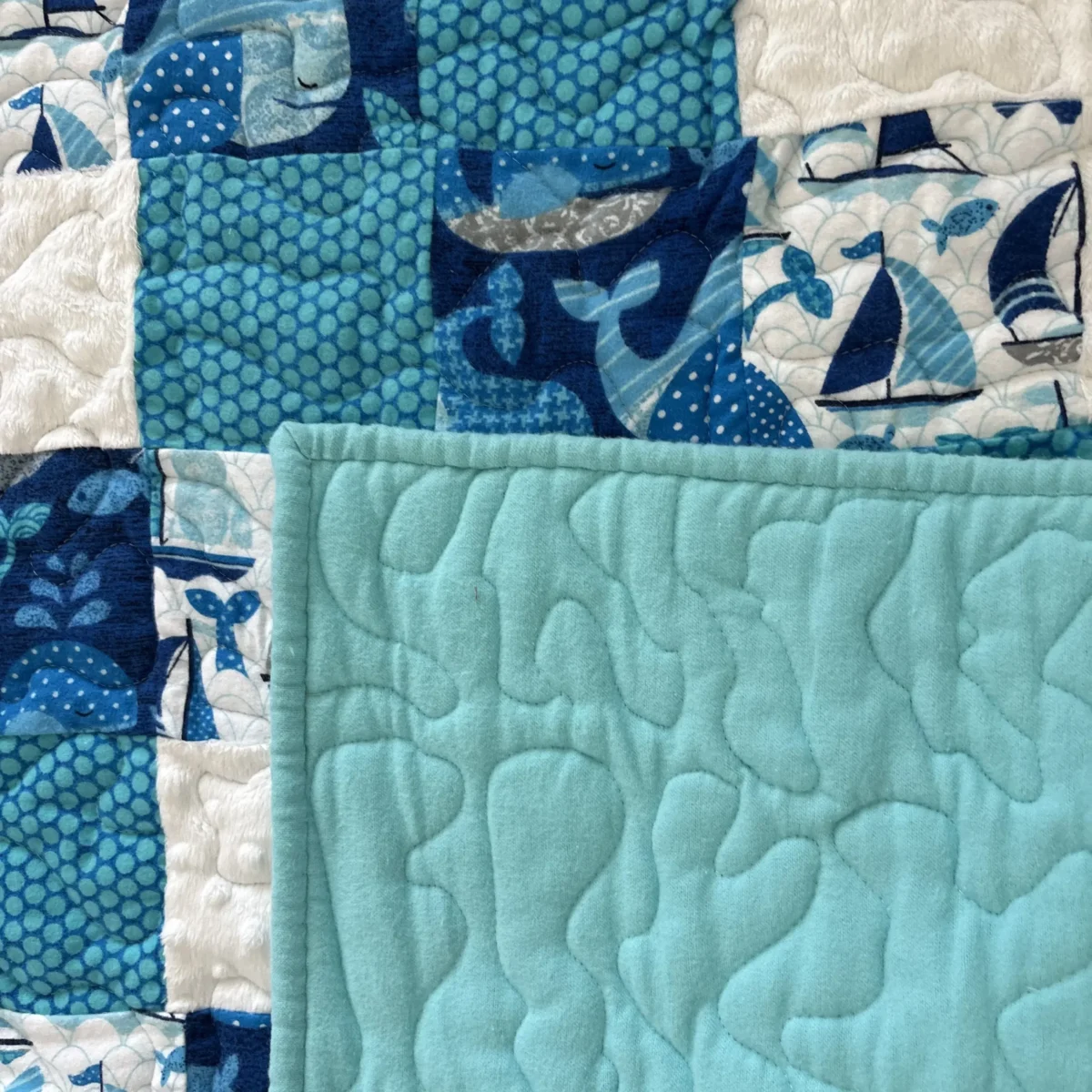 Blue Sailboats Baby Quilt detail a