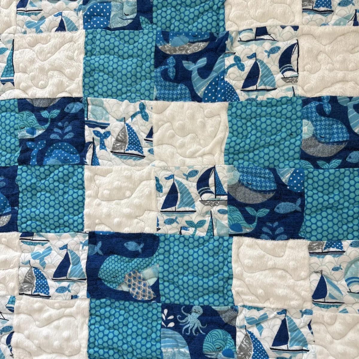 Blue Sailboats Baby Quilt detail b