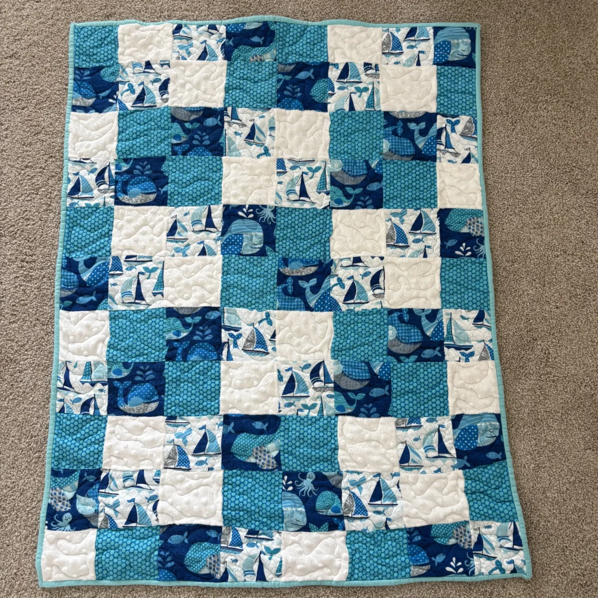 Blue Sailboats Baby Quilt detail f
