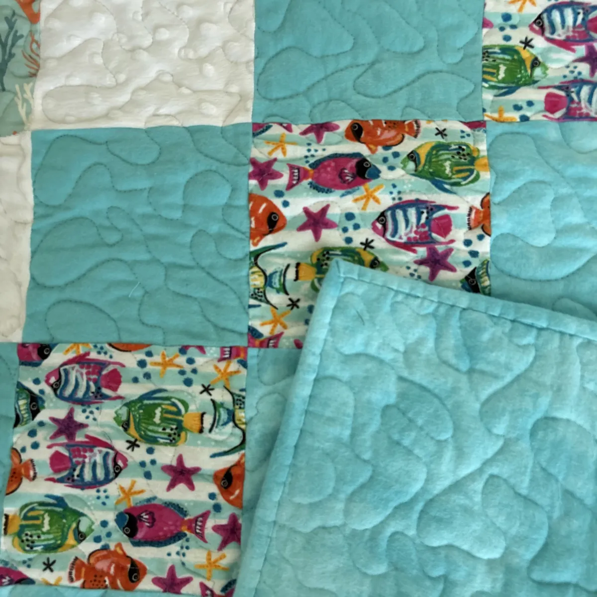 Fish Patchwork Baby Quilt detail