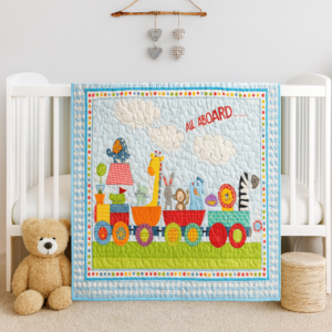 animal train panel quilt on crib