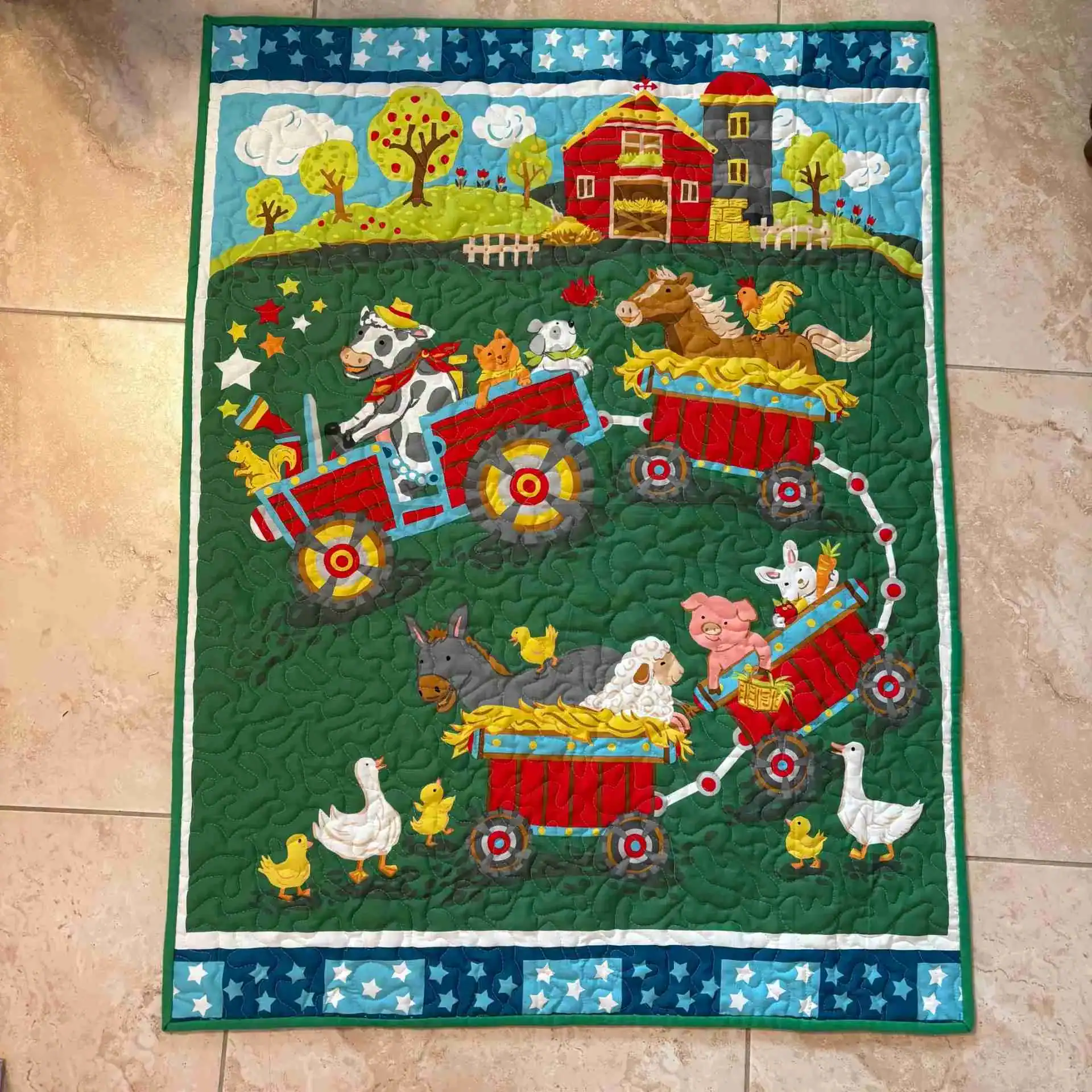 Farm Train Baby Quilt detail 1