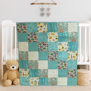 fish patchwork on white crib