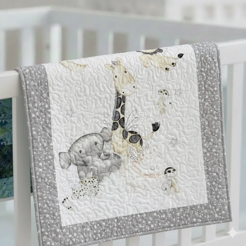 Dream Safari Baby Quilt on white crib