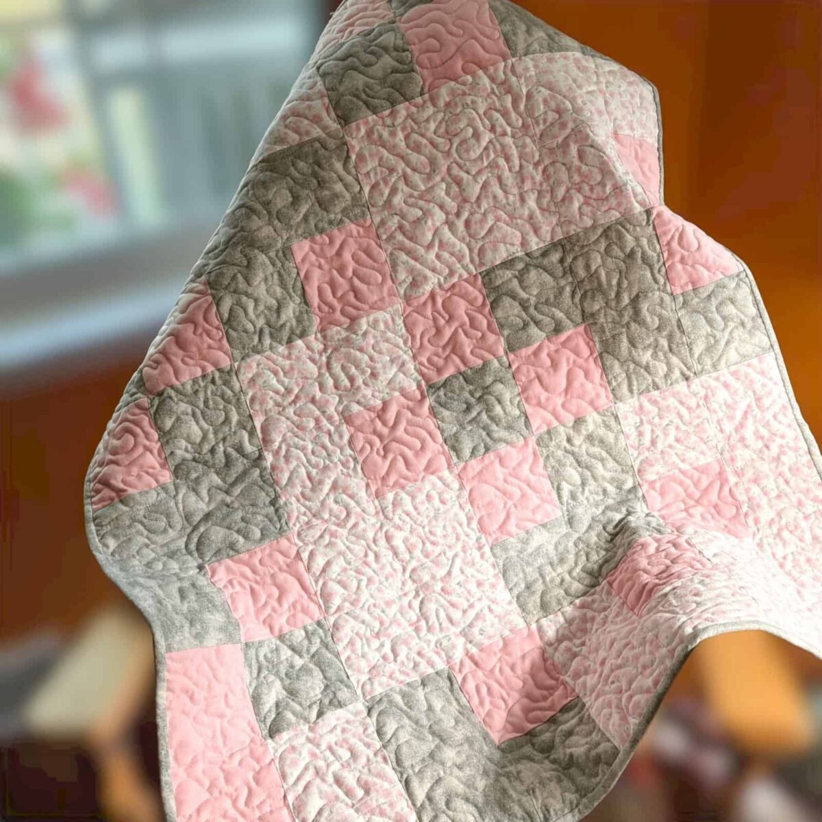 Blush & Bloom Baby Quilt on chair
