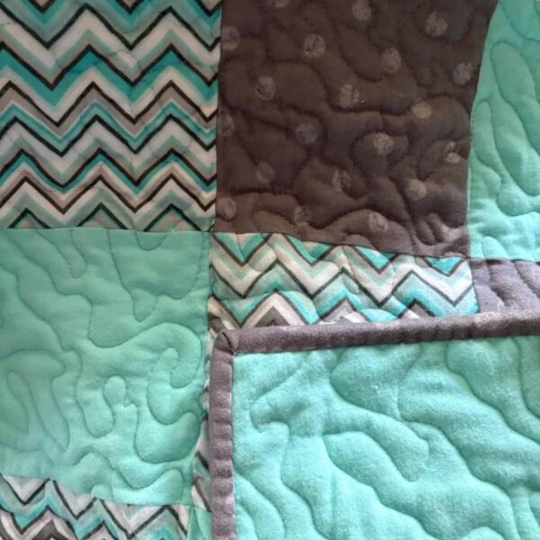 teal and gray baby quilt detail 2