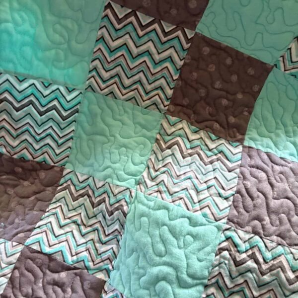 teal and gray baby quilt detail 1