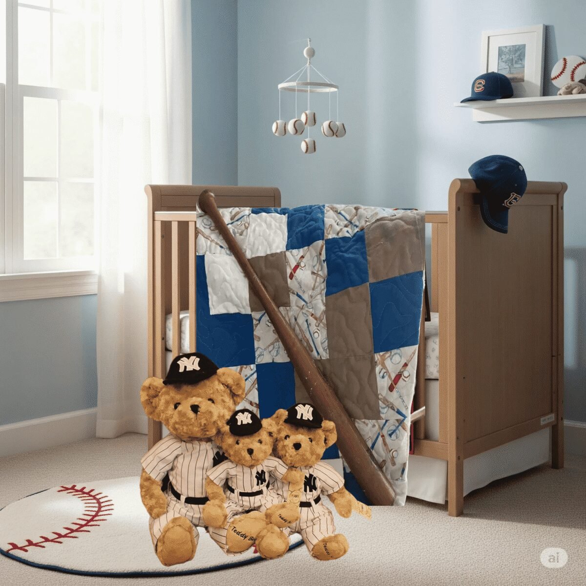 baseball quilt in baby's room