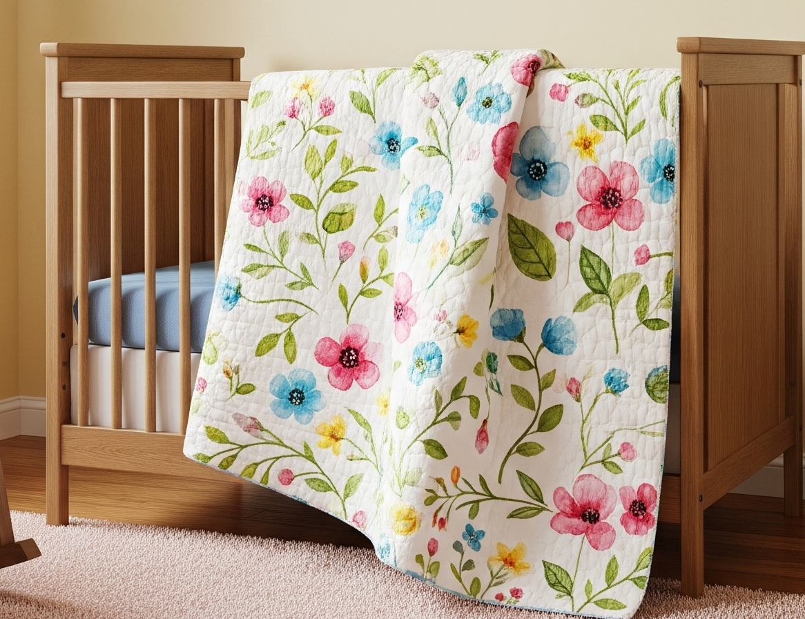floral quilt on crib