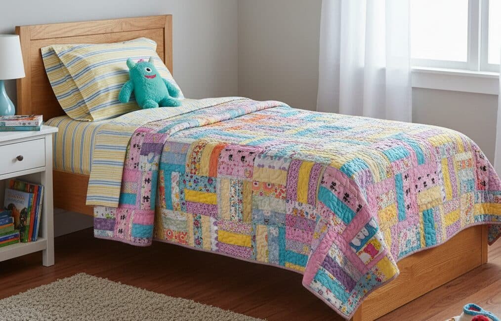 children's quilt on bed