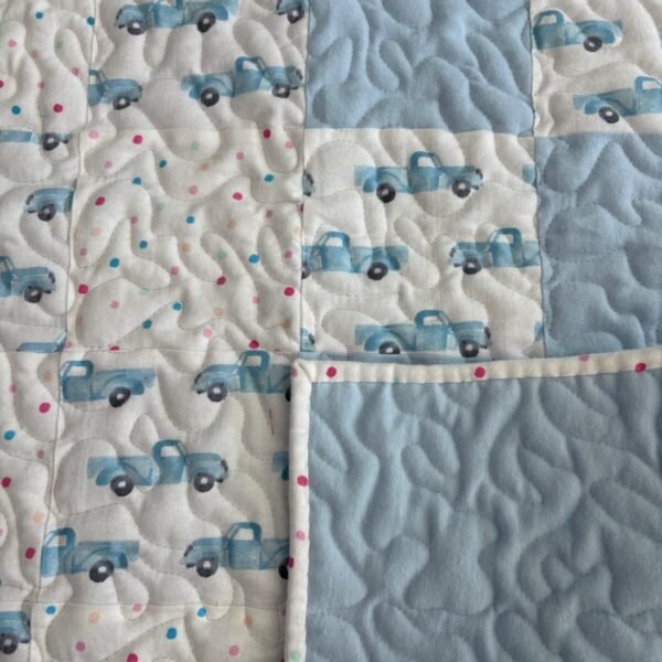 blue trucks baby quilt detail 2