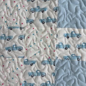 blue trucks baby quilt detail 1