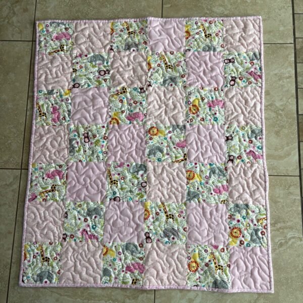pink safari baby quilt full view