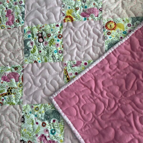 pink safari baby quilt detail 2