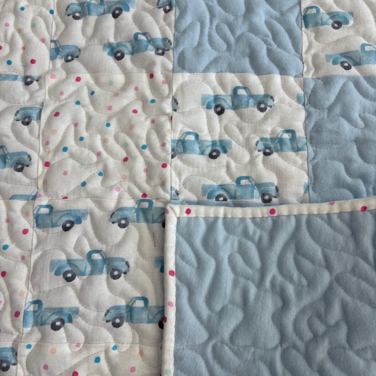 Little Blue Trucks Baby Quilt detail e