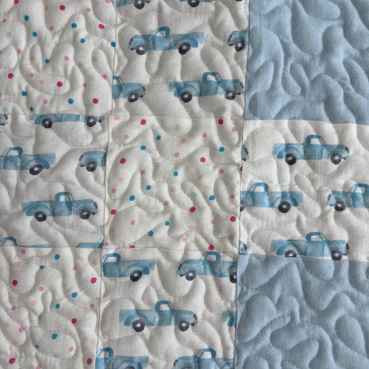Little Blue Trucks Baby Quilt detail f