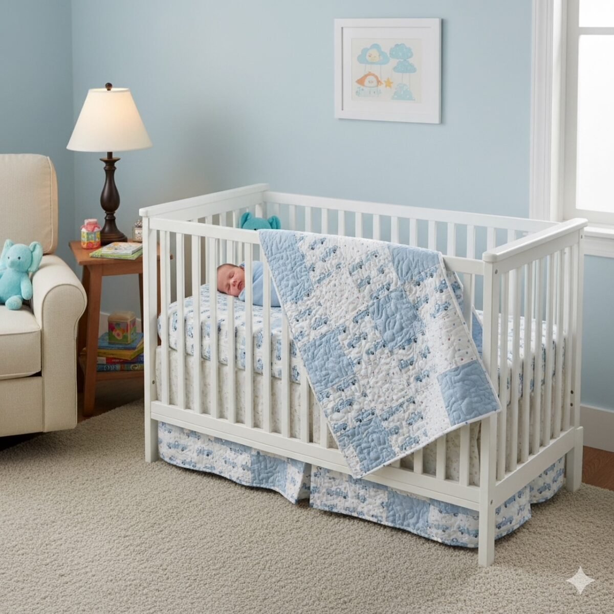 Little Blue Trucks Baby Quilt detail g