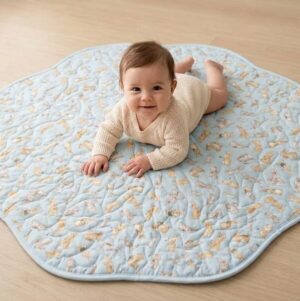 Bunny Garden Playmat with baby in yellow onesie